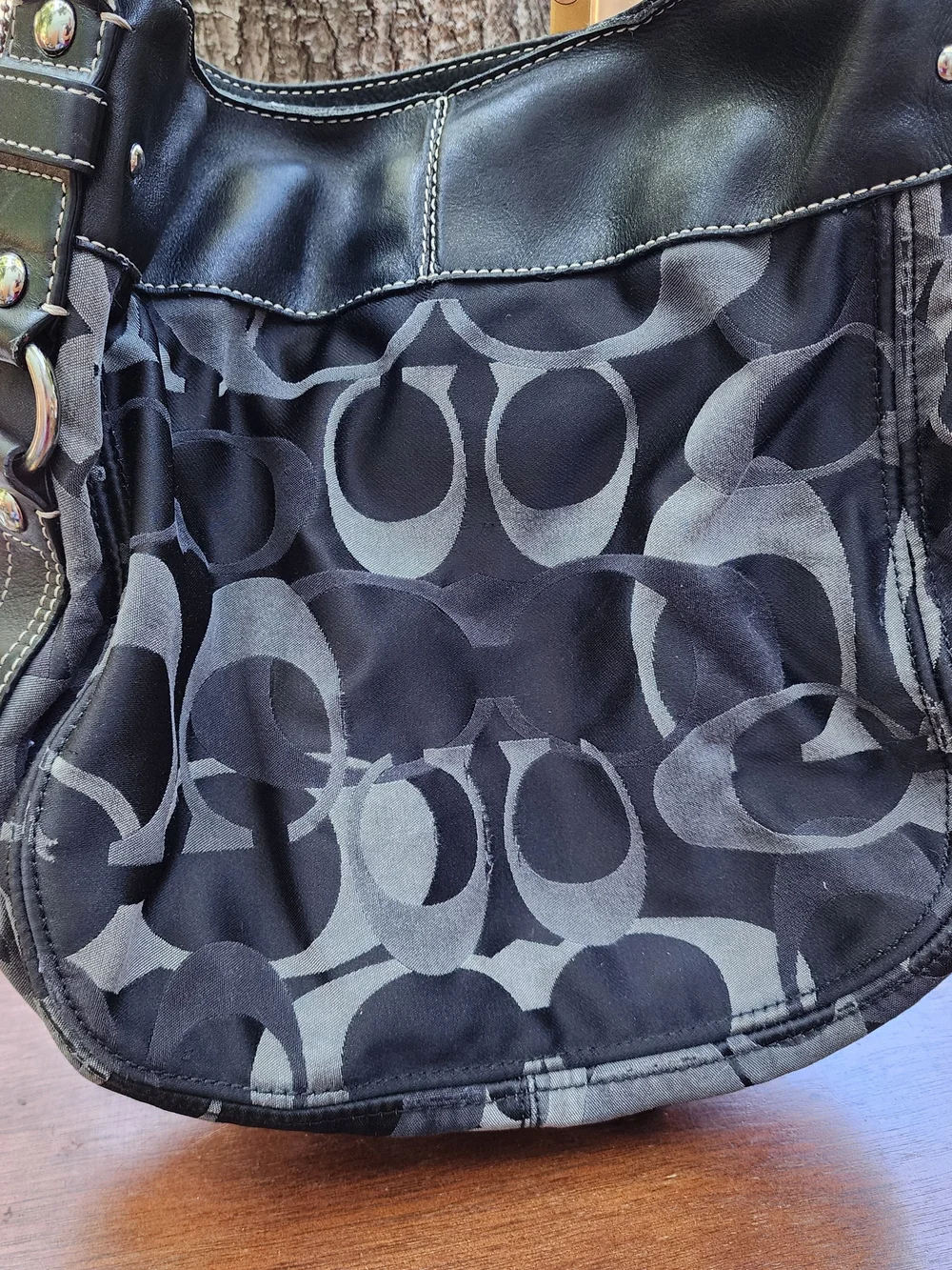 Coach Zoe Optic Signature C Jacquard Hobo Shoulder Bag Black Grey